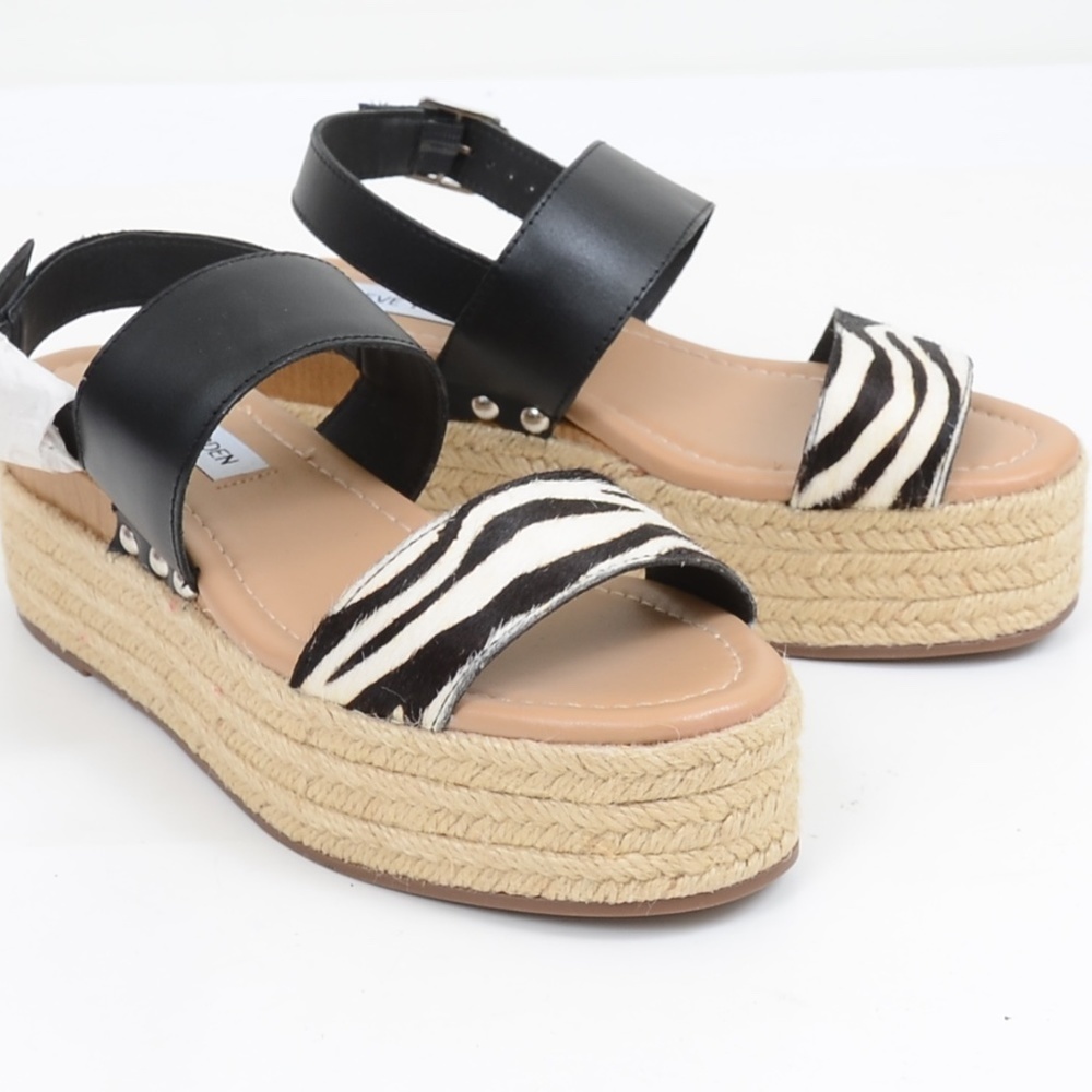 Steve Madden Catia Size 6 Zebra Vegan Leather Platform Wedge Sandal Shoes Vacay‎